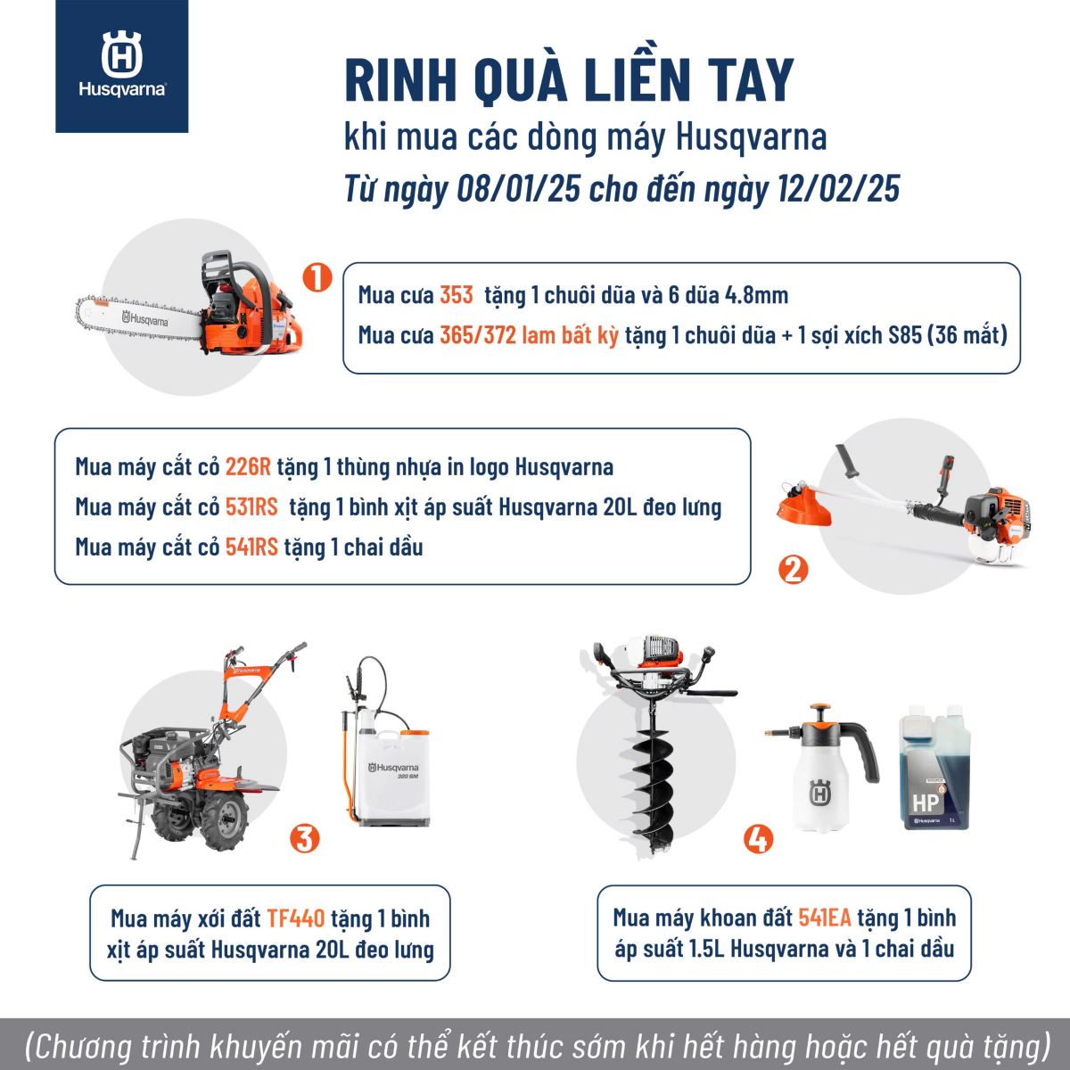 Rinh Quà Liền Tay khi Mua Máy Husqvarna – Chương Trình Khuyến Mại Hấp Dẫn Đón Tết Ất Tỵ 2025